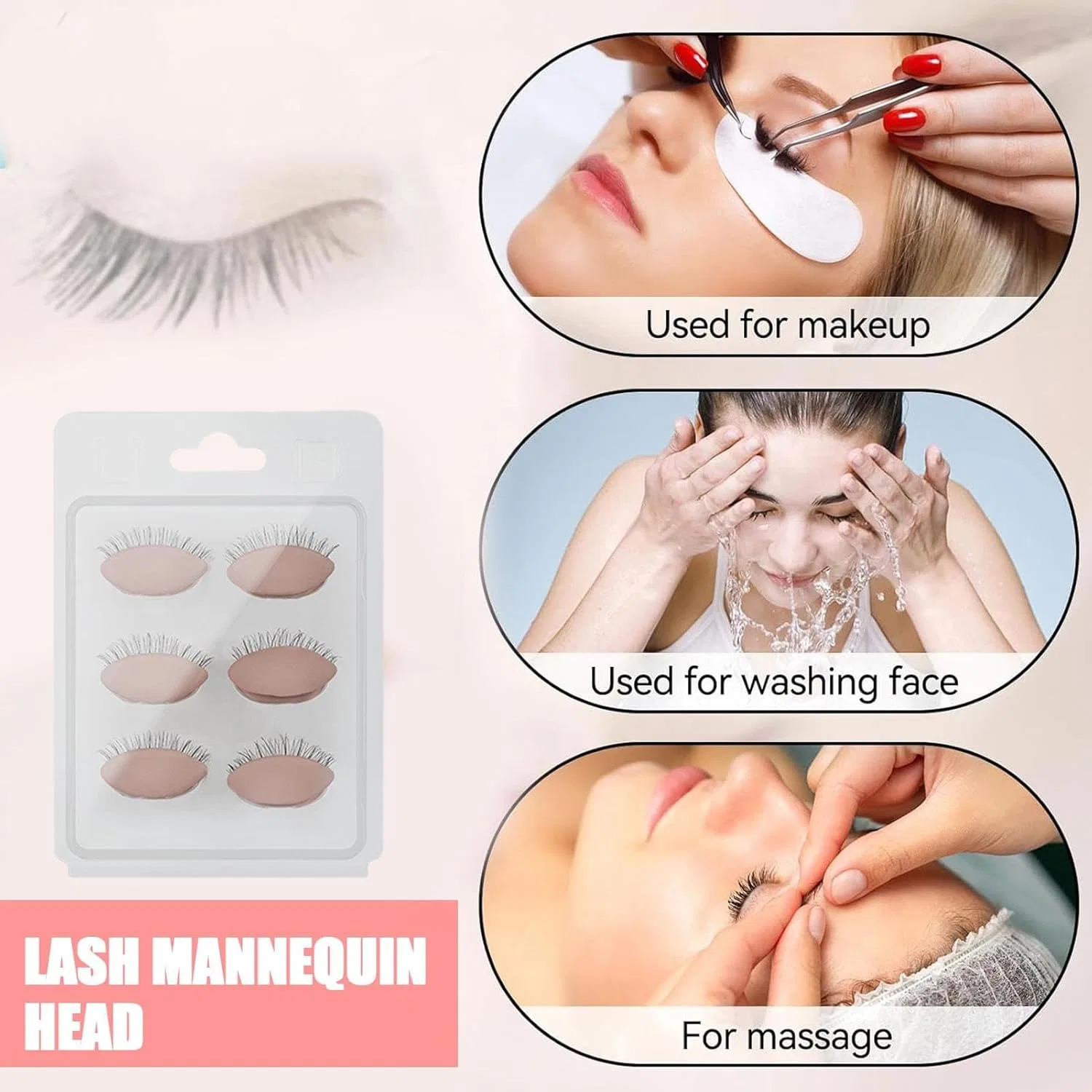 Набор для тренировки наращивания ресниц Silicone Realistic Mannequin Eyelids 3 пары, телесный Generic — фото 3