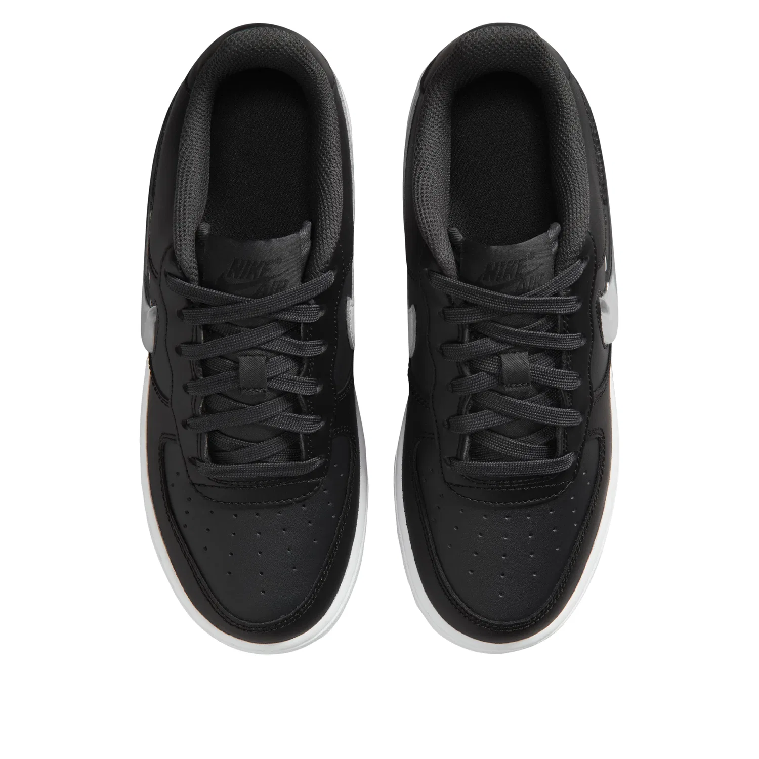 Детские кроссовки Nike Air Force 1 с кожаным верхом Dark Smoke Grey Black White, черный — фото 3