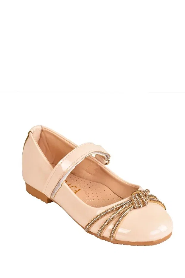 Детские балетки для девочек с блестящей лаковой кожи Minibonito, Beige