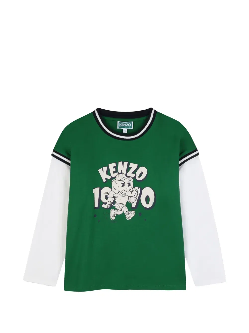 Футболка с многослойными рукавами и графичным принтом Kenzo Kids, зеленый