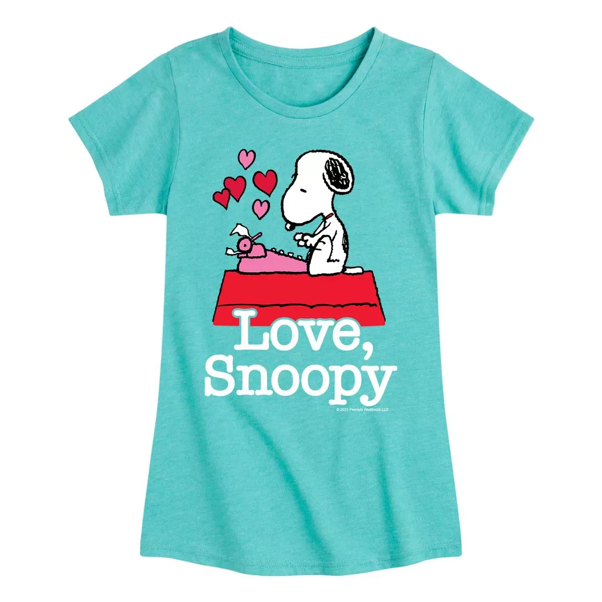 Детское платье-футболка для девочек с принтом Love Snoopy Peanuts, Turquoise