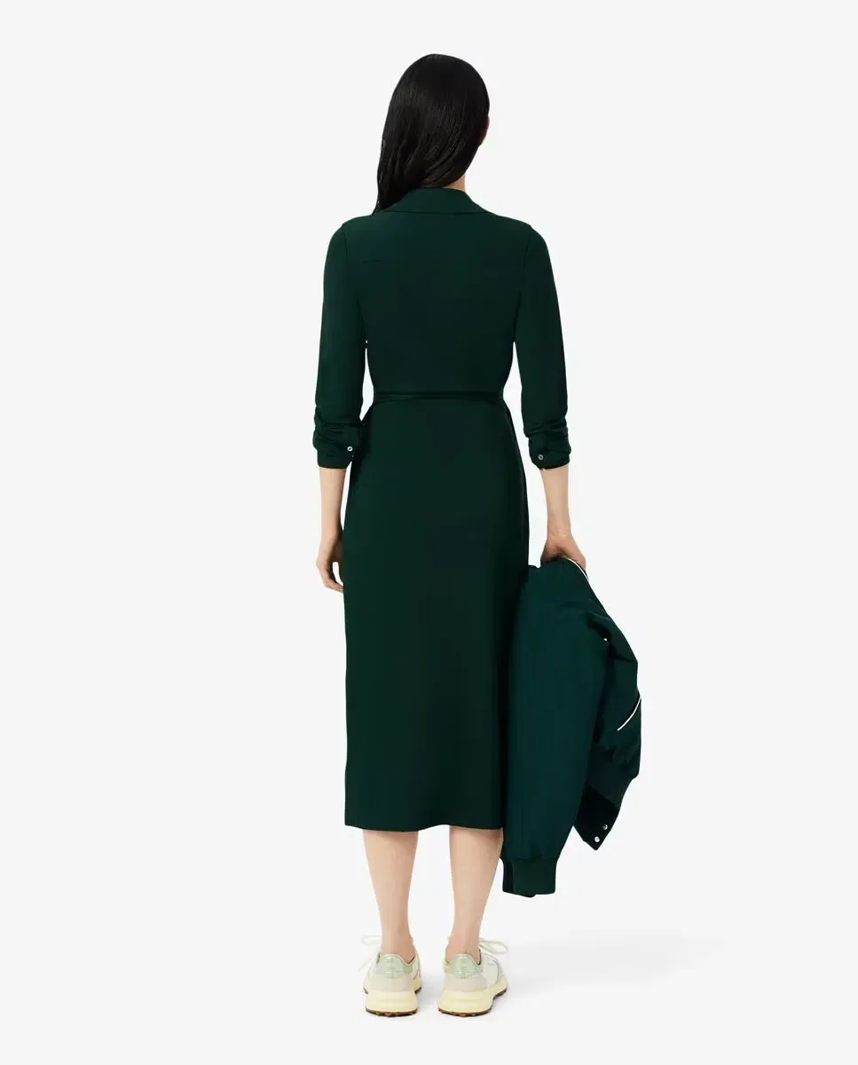 Платье-поло Lacoste Verde, хлопковое трикотажное, с длинным рукавом — фото 2