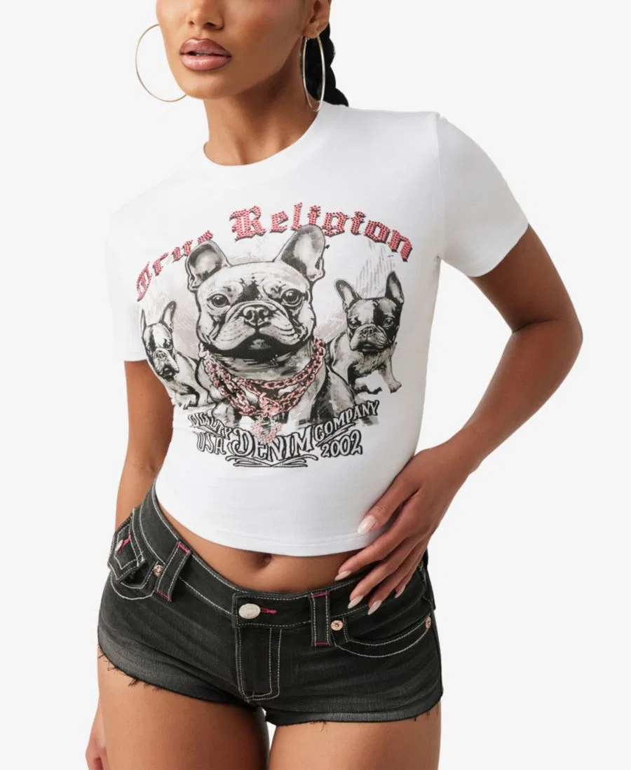 Футболка с принтом Crystal Frenchie Baby True Religion, Optic White