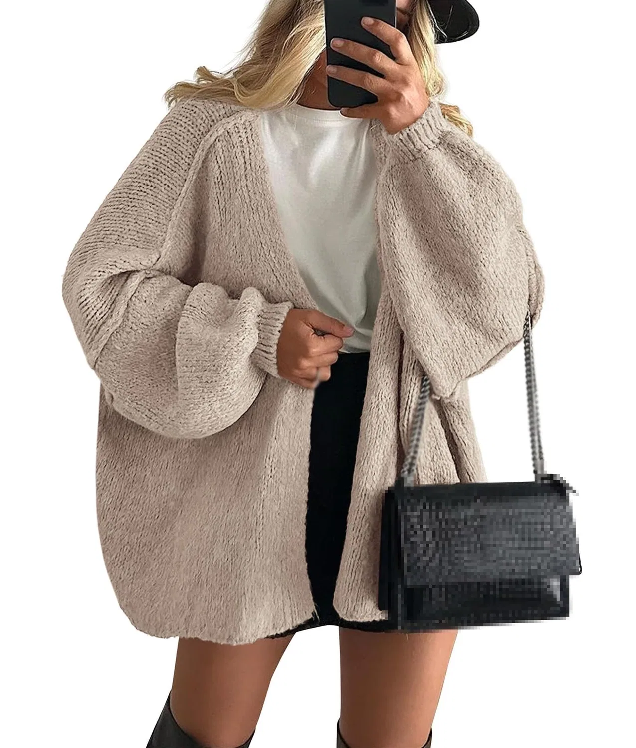 Женское вязаное пальто-кардиган оверсайз с длинным рукавом, Grigio E Beige