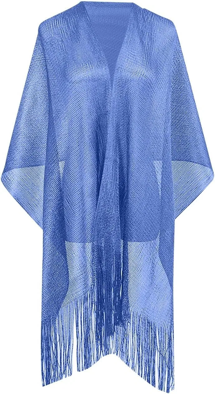 Женская пляжная накидка с бахромой Mesh Sheer, Light Blue