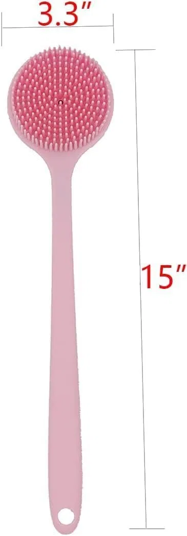 Щетка для душа с длинной ручкой, Silicone Back Scrubber, Generisch, 3 шт, 600 г, Rose — фото 3
