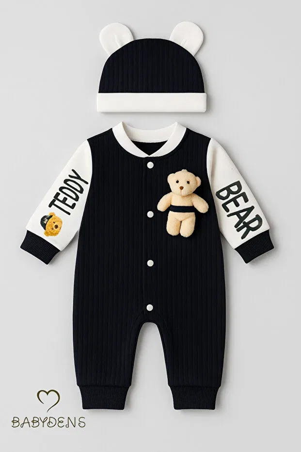 Детский комбинезон для мальчиков с принтом Teddy Bear Themed Newborn Ribbed Jumpsuit Set Babyden'S, Navy Blue — фото 3