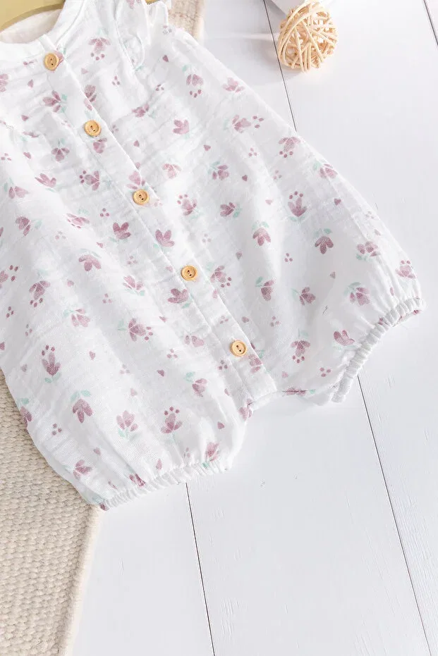 Детский комбинезон для девочек с цветочным принтом Babymod, White — фото 3