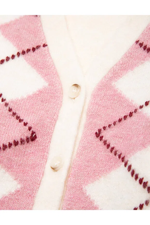 Детский кардиган с принтом Argyle patterned cardigan Marks & Spencer, Pink Mix — фото 2