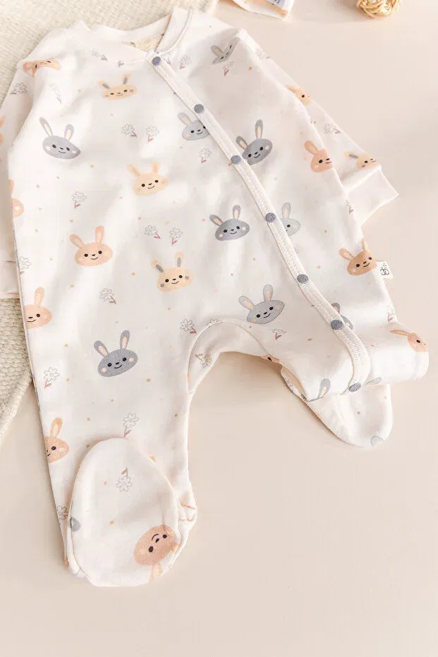 Детский комбинезон для девочек с принтом 100% cotton rabbit patterned bandana Babymod, Ecru — фото 3