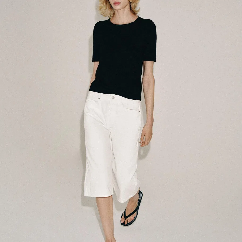 Женская футболка с круглым вырезом, черная, ZARA — фото 4