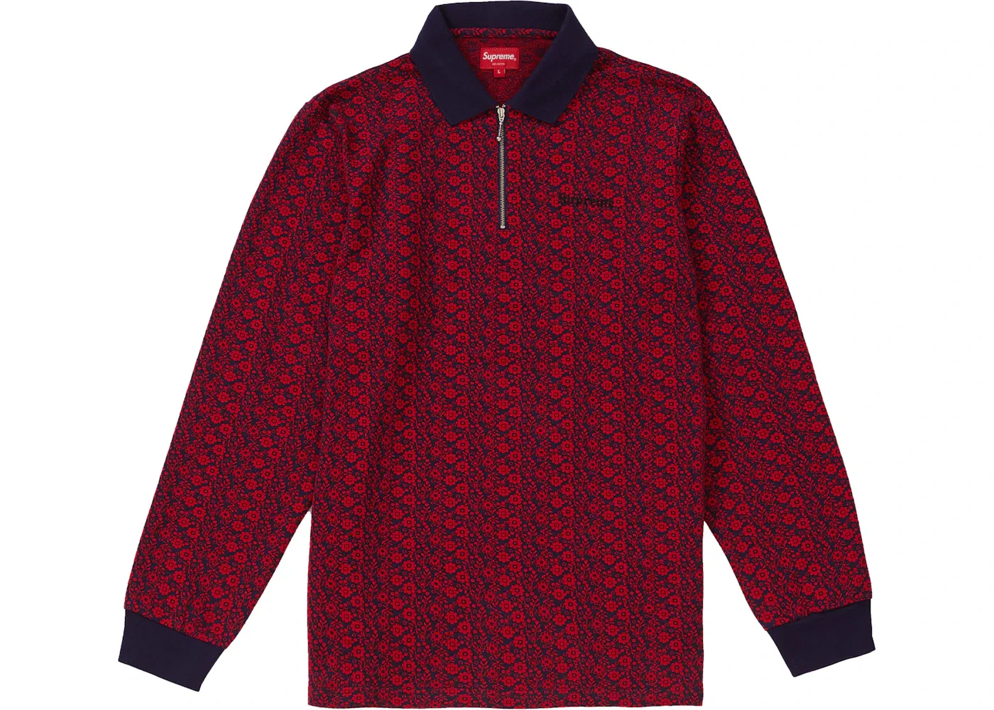 Мужское поло с принтом Supreme Floral Jacquard Zip L/S Polo, Magenta