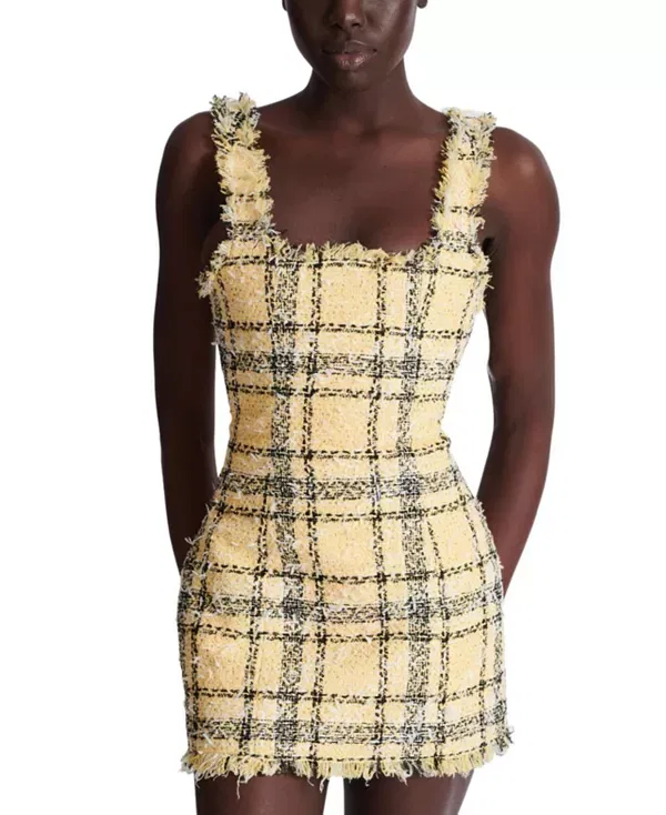 Женское платье с принтом Short Strappy Dress in Glitter Tweed Balmain, желтый — фото 2