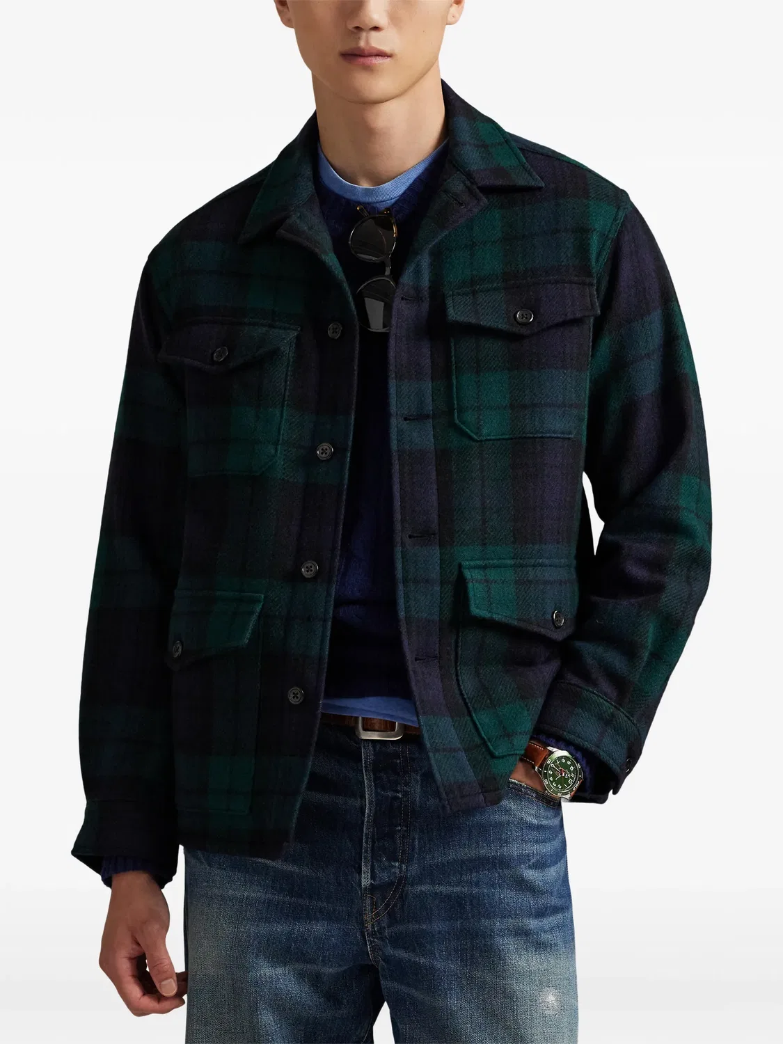 Куртка-рубашка шерстяная в клетку Polo Ralph Lauren, зеленый — фото 3