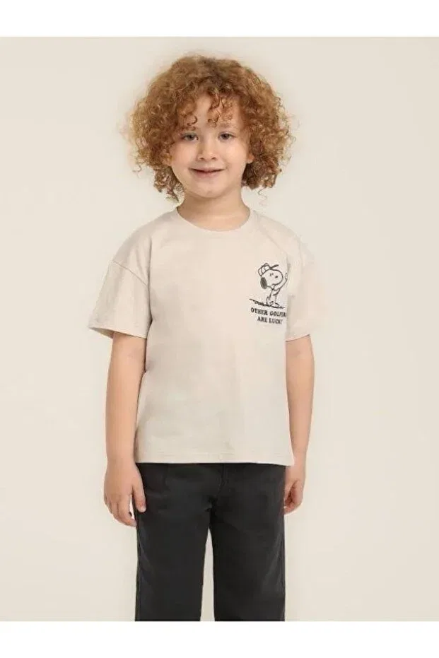 Детская футболка для мальчиков хлопковая с принтом Snoopy Printed Zekids, Ecru — фото 3