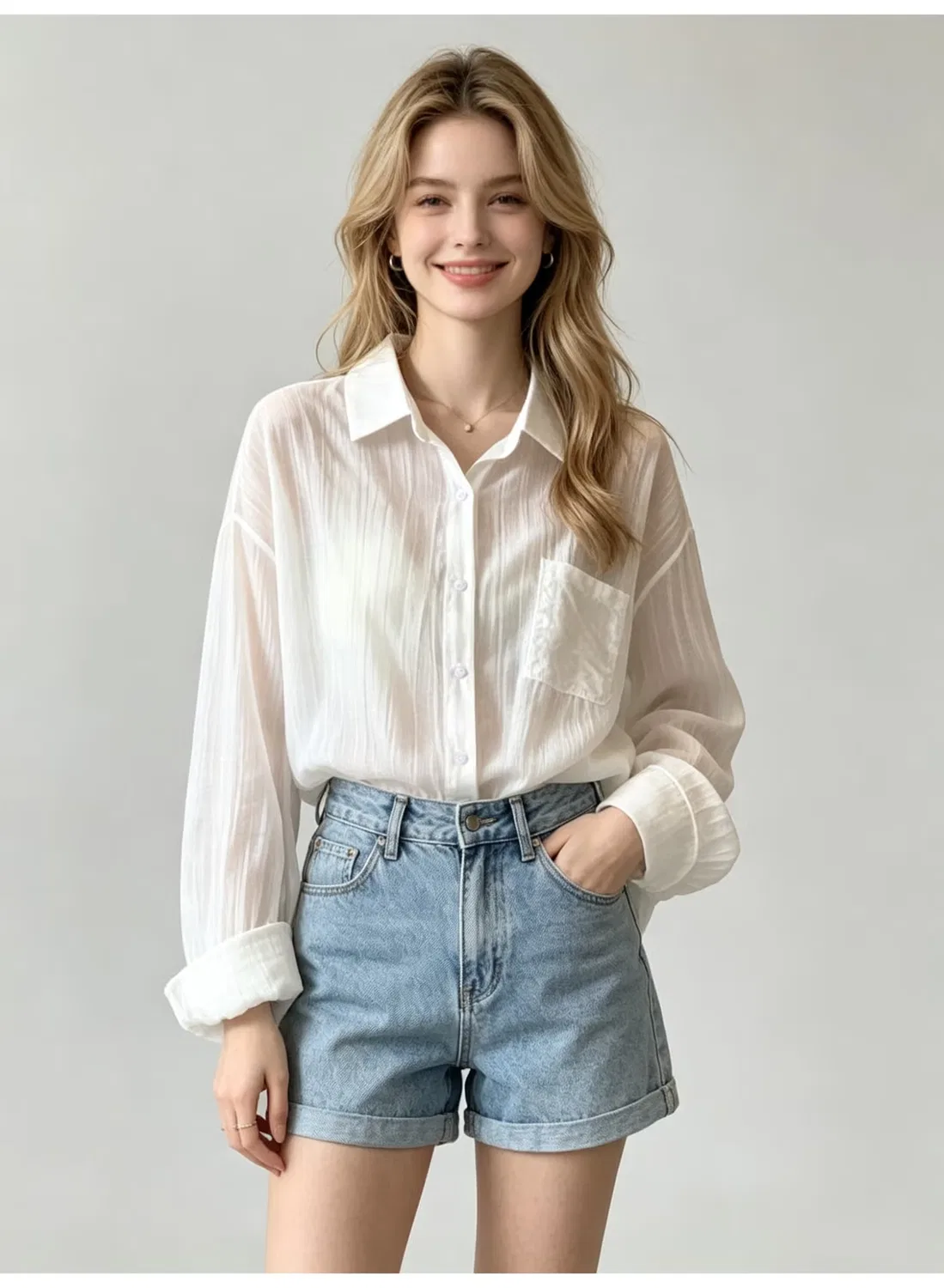 Рубашка свободная с длинным рукавом Zara, белый — фото 2