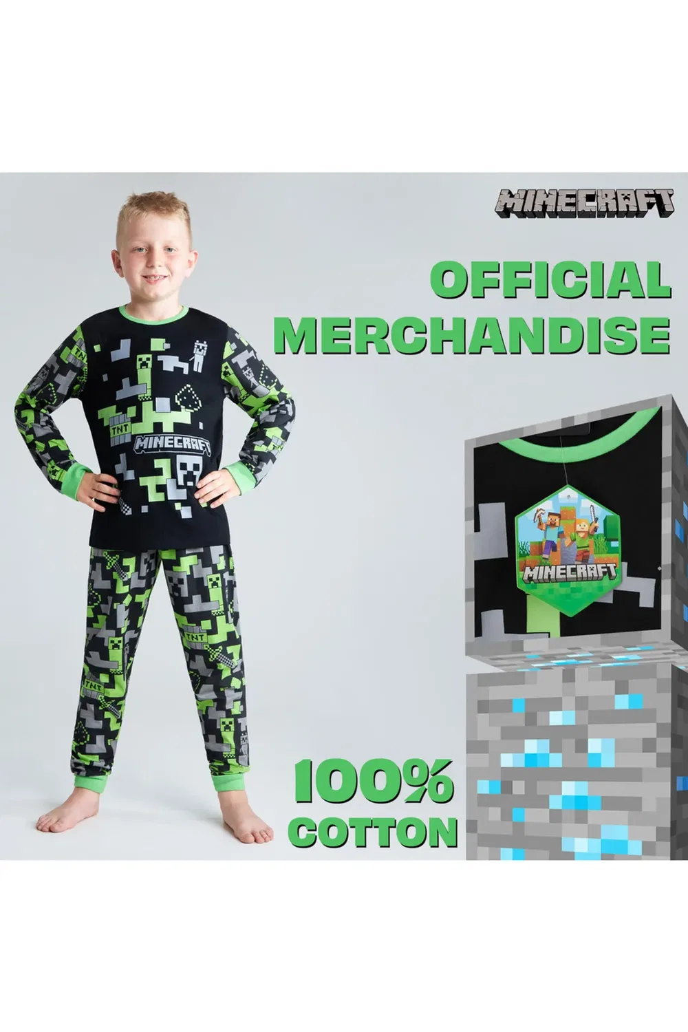 Детский пижамный комплект из хлопка Minecraft, Черный — фото 4