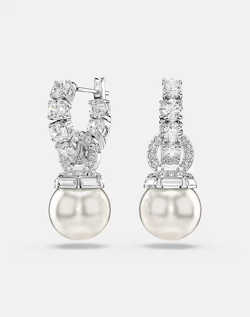 

Серьги-подвески Matrix, кристальный жемчуг, круглая огранка, белый цвет, родиевое покрытие белого цвета Swarovski