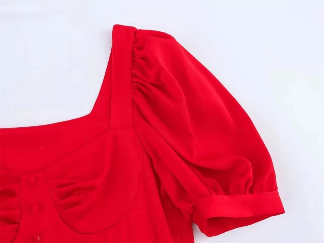 Женское платье с квадратным вырезом и пышными рукавами Generic, Red — фото 4
