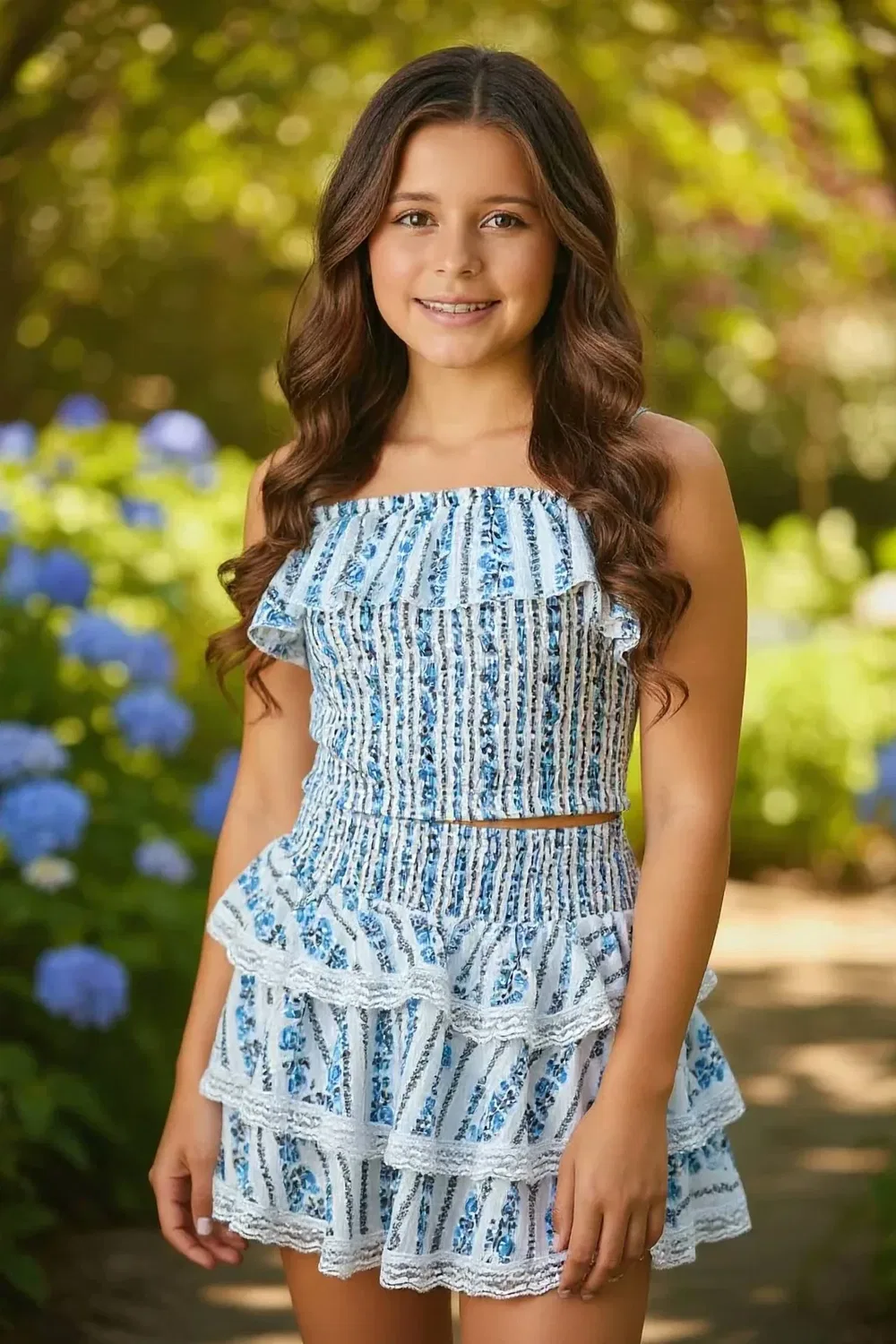 Детская футболка-топ для девочек с цветочным принтом Printed Ruffle Top flowers by zoe, White Blue Demure