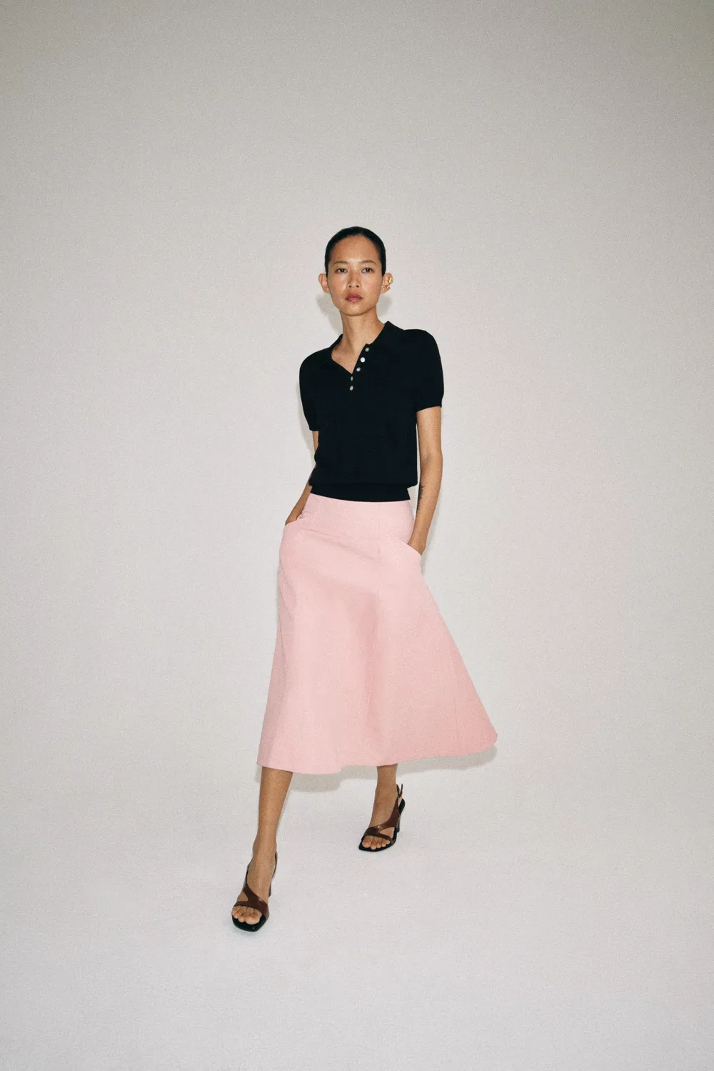 Струящаяся юбка миди из коллекции ZW ZARA, Pink — фото 3