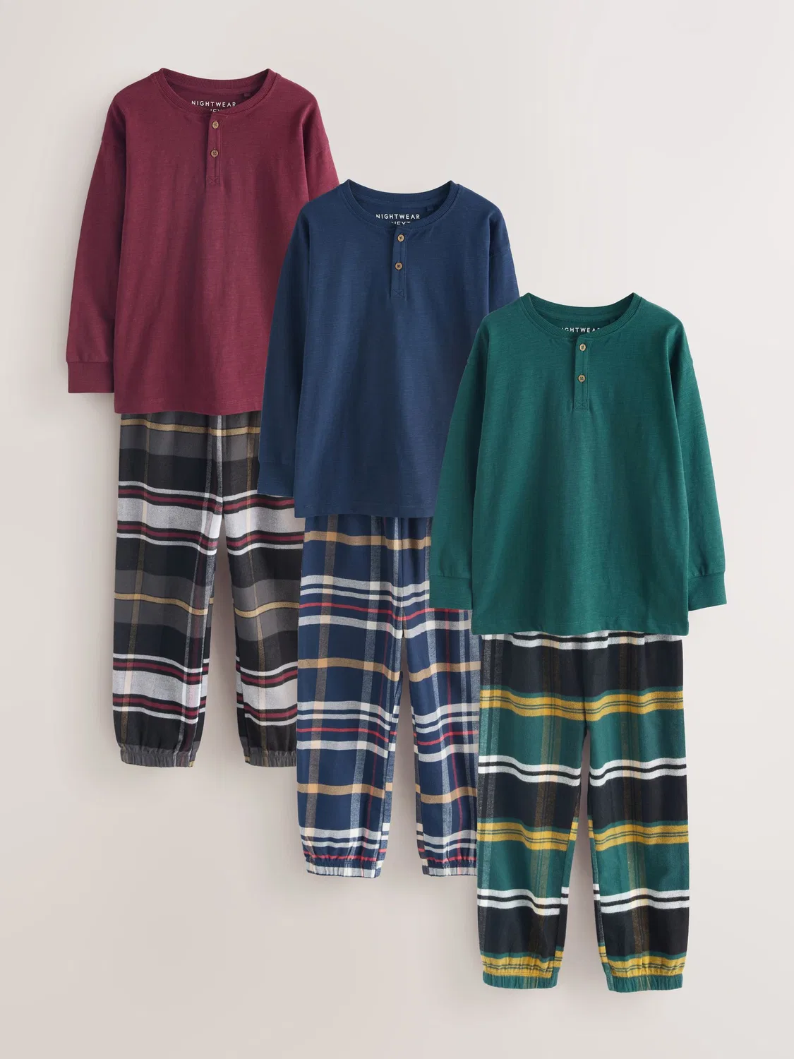 Пижама 3-предметная Multi Woven Check Pyjamas 3 Pack Next, мультиколор — фото 4