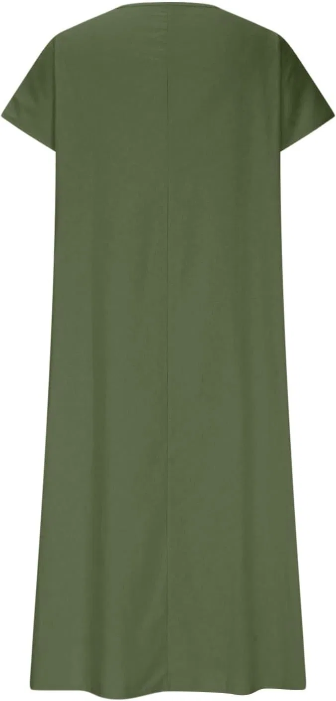 Женское свободное макси-платье V-образным вырезом, Army Green — фото 3