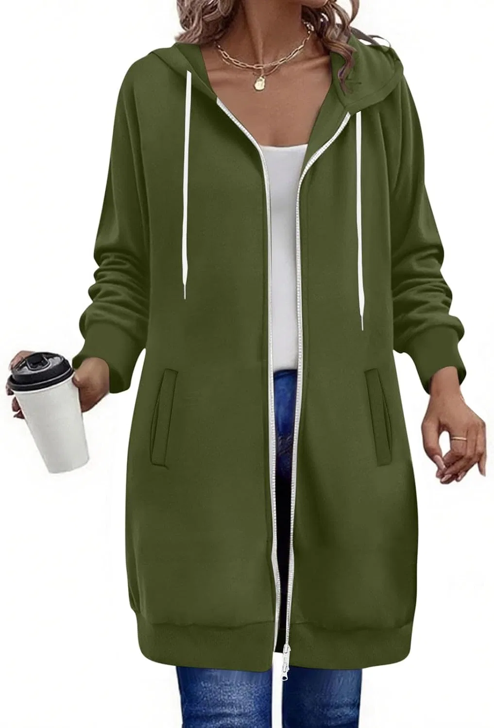 Женское флисовое худи с молнией, модель Zip Up Fleece Jacket, армейский зелёный