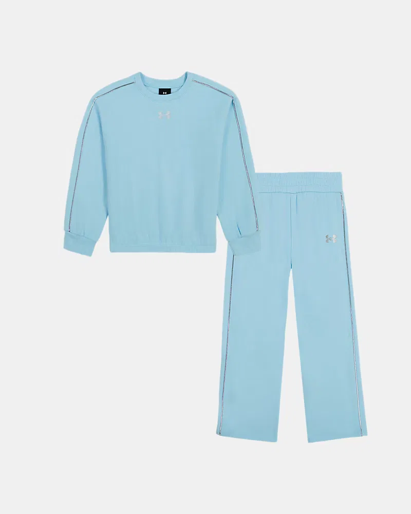 Детский комплект из флиса с lurex-отделкой, свитшот и широкие брюки, Rival Fleece Lurex Piping UnderArmour, Opal Blue/Metallic Silver