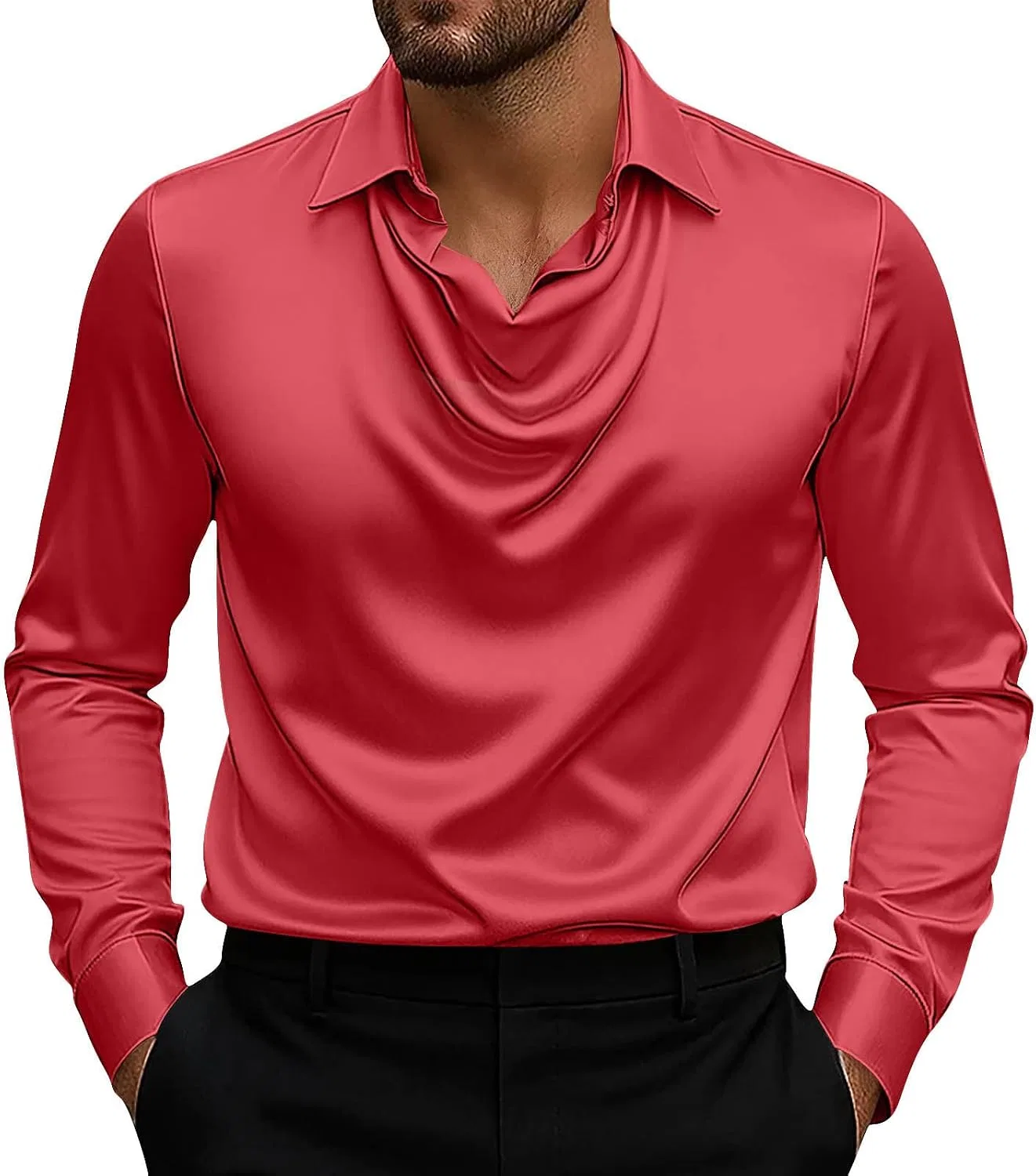 Мужская рубашка с лацканами сатиновая Casual, Red