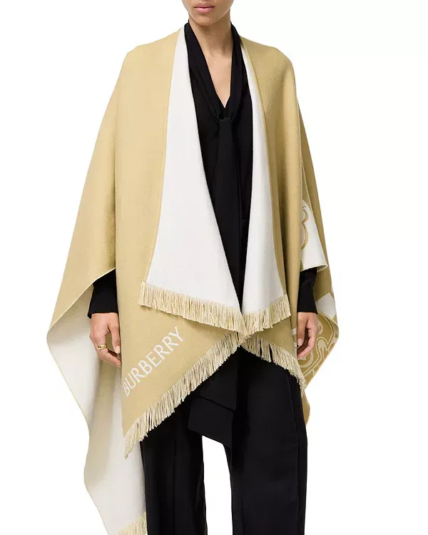 Женское пончо из шерсти шелка и кашемира Knight Burberry, Sand Beige — фото 2