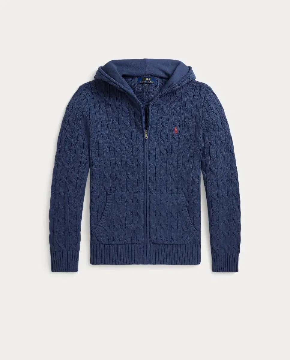 Детский джемпер с капюшоном и молнией с крупной вязкой Polo Ralph Lauren, Azul Índigo