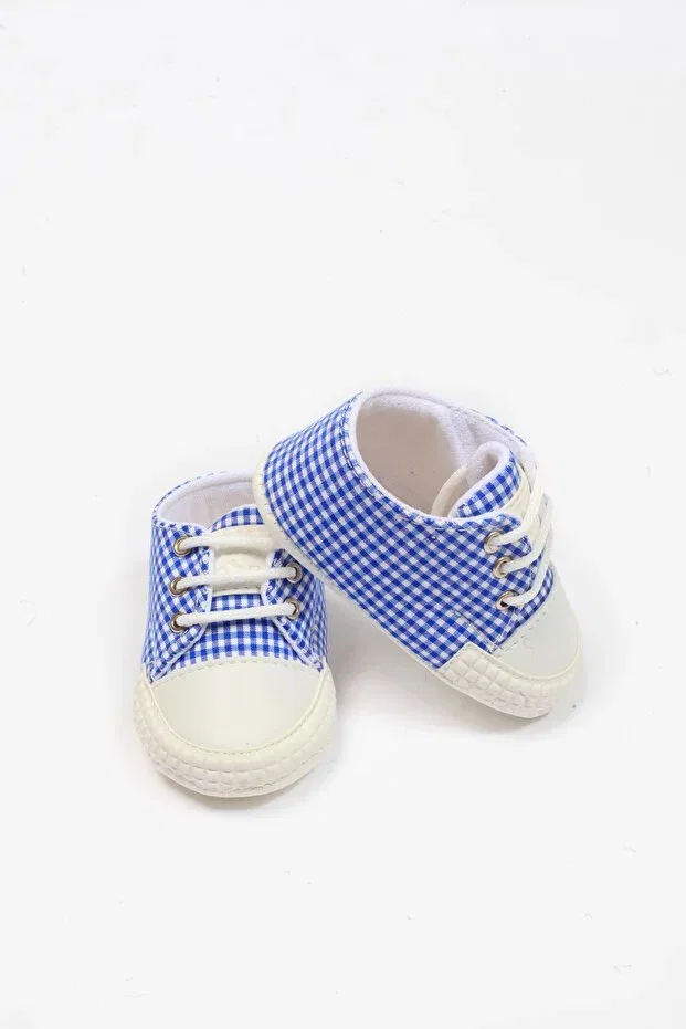 Детские пинетки с принтом в горошек First Step Booties Mini Kanka, Blue-Beige — фото 3