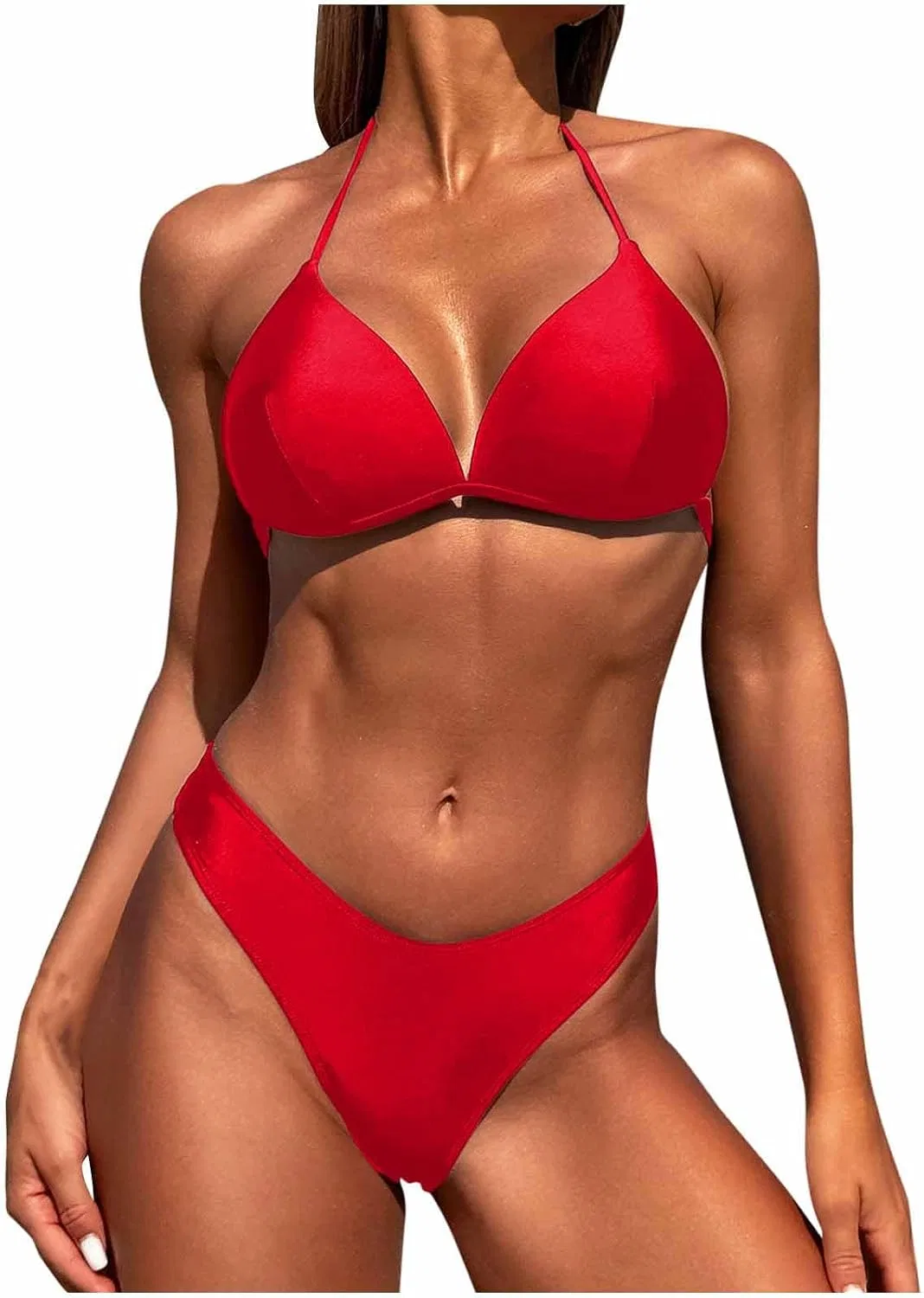 Женский бикини-сет с завышенной талией Push Up Halter, Red