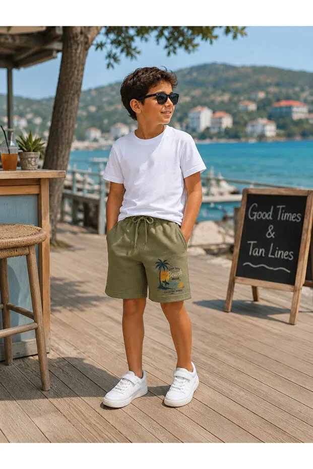 Детские шорты для мальчиков с принтом Palm Tree Patterned We&Me, Khaki — фото 4
