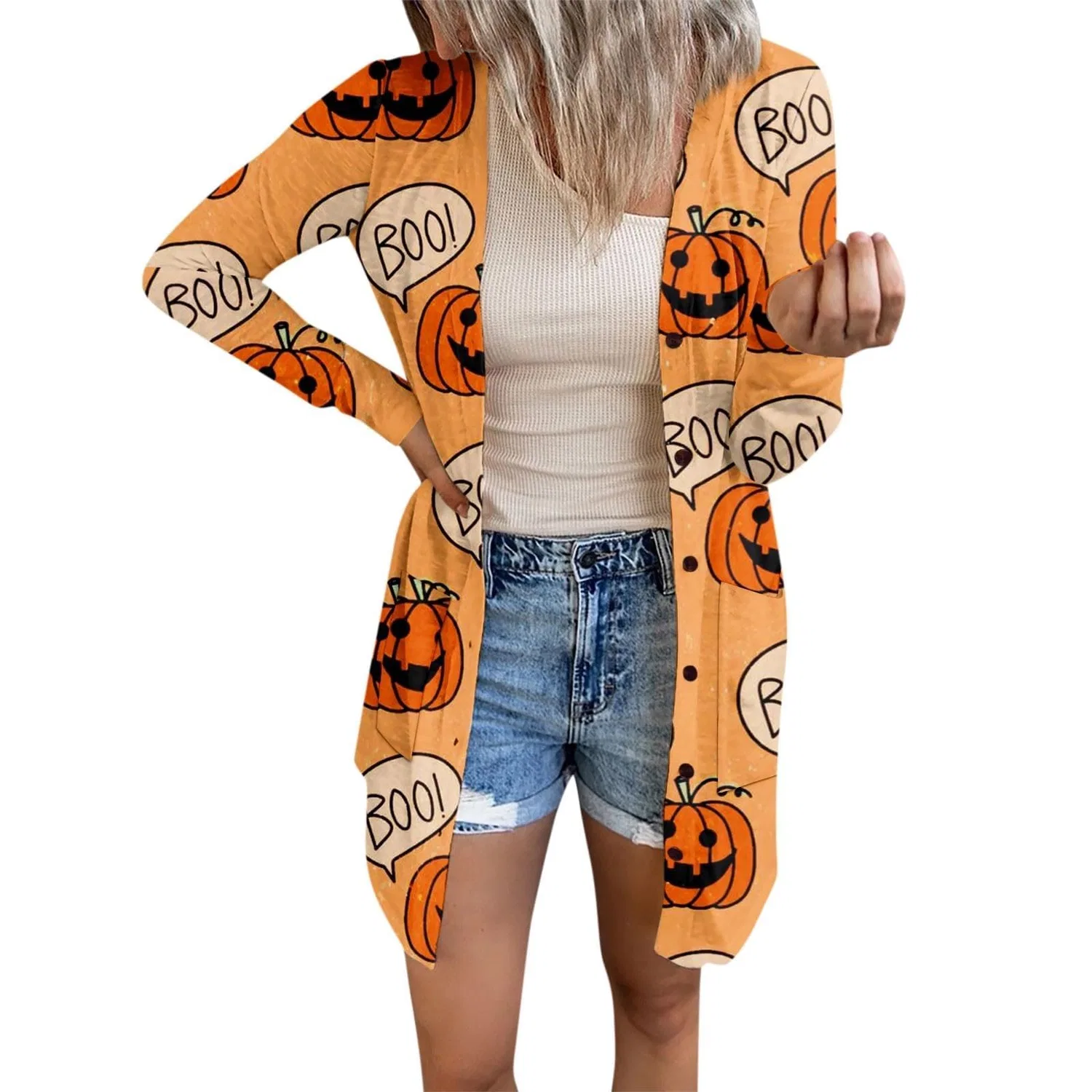 Женский кардиган с принтом Costume di Halloween, motivo zucca con pipistrello, 2-giallo