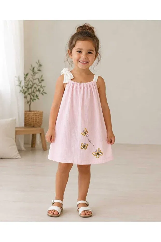 Детское платье для девочек с вышивкой Kidsense, Light Pink