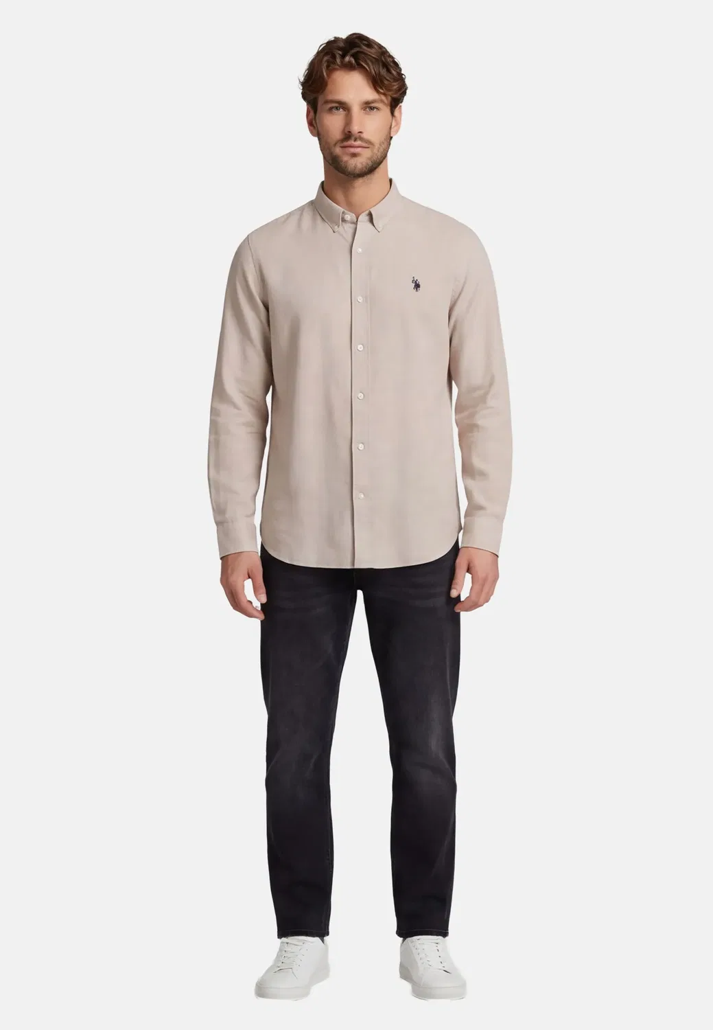 Мужская рубашка из льняной смеси Button-Down U.S. Polo Assn., Beige — фото 3