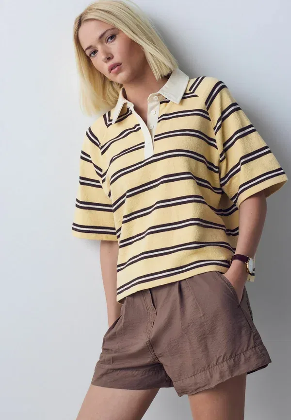 Поло из хлопка Polo shirt Next, желто-коричневая полоска — фото 4