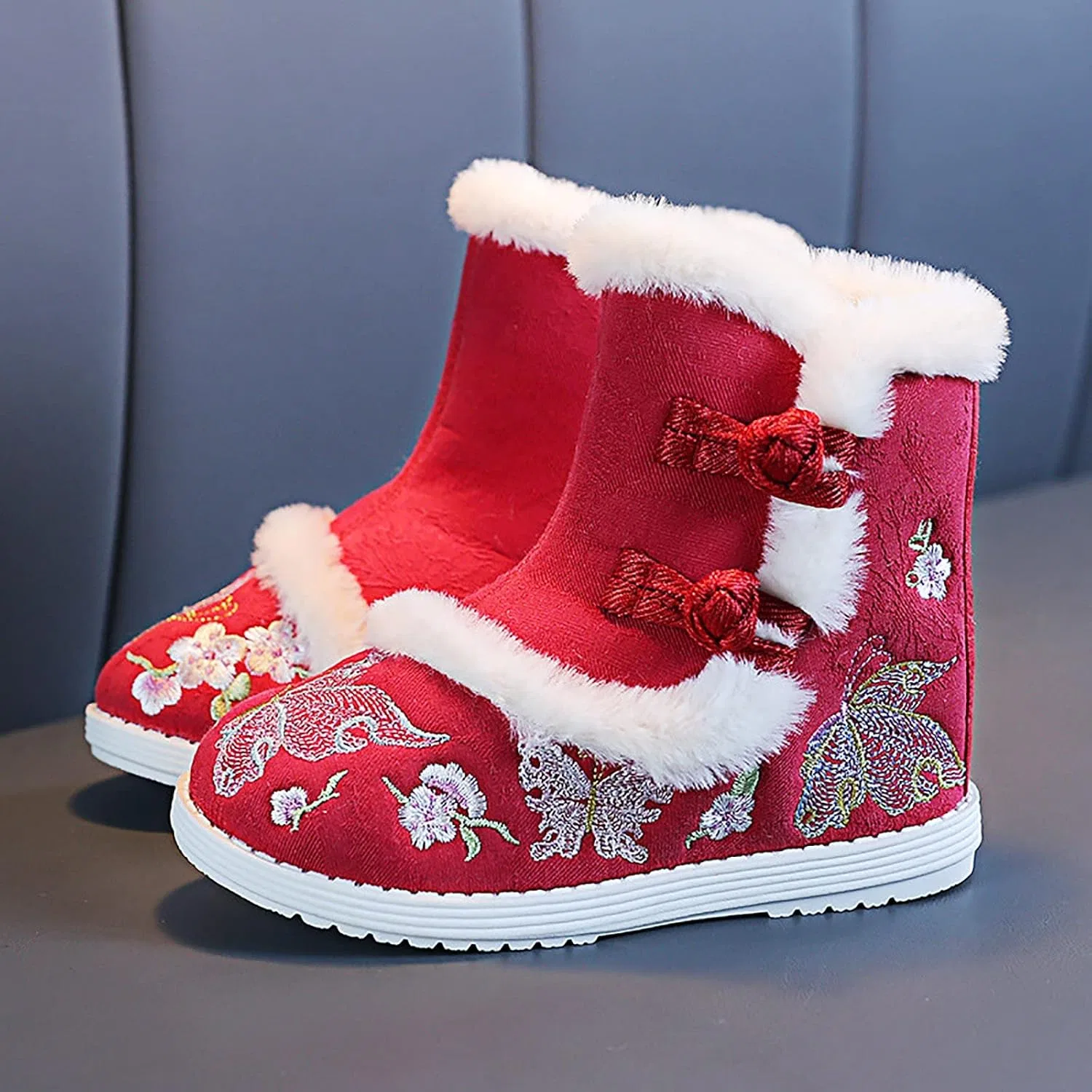 Детские сапоги для девочек с вышивкой Hanfu Shoes Chinese Year Boots, Red — фото 2