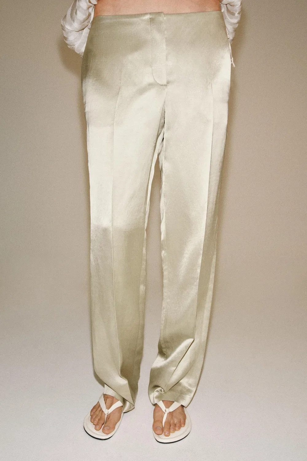 Брюки прямого кроя из льняной смеси, коллекция ZW. ZARA, Stone — фото 2