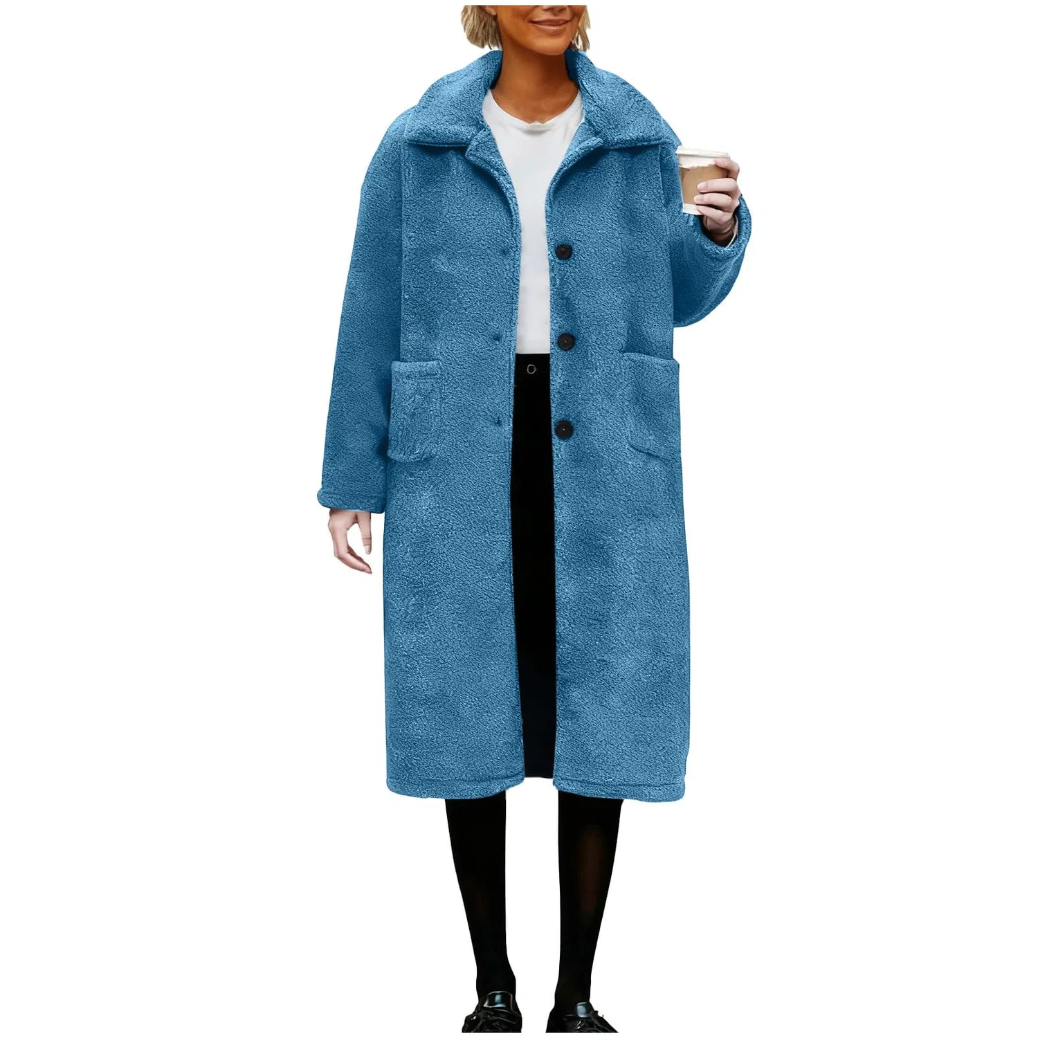 Женское пальто из флиса с длинным рукавом, Blu scuro 1