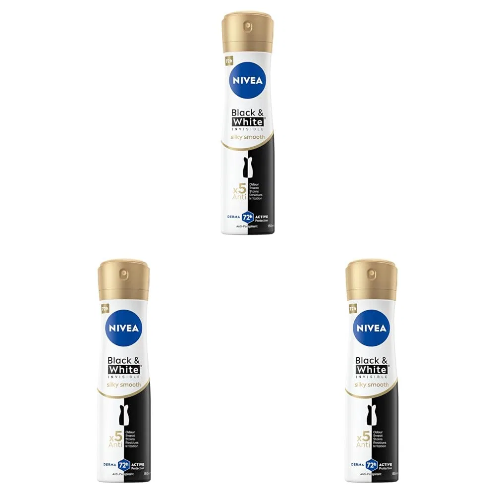 Антиперспирант-спрей 48H Black&White Invisible Silky Smooth, NIVEA, набор 3 шт., 150 мл