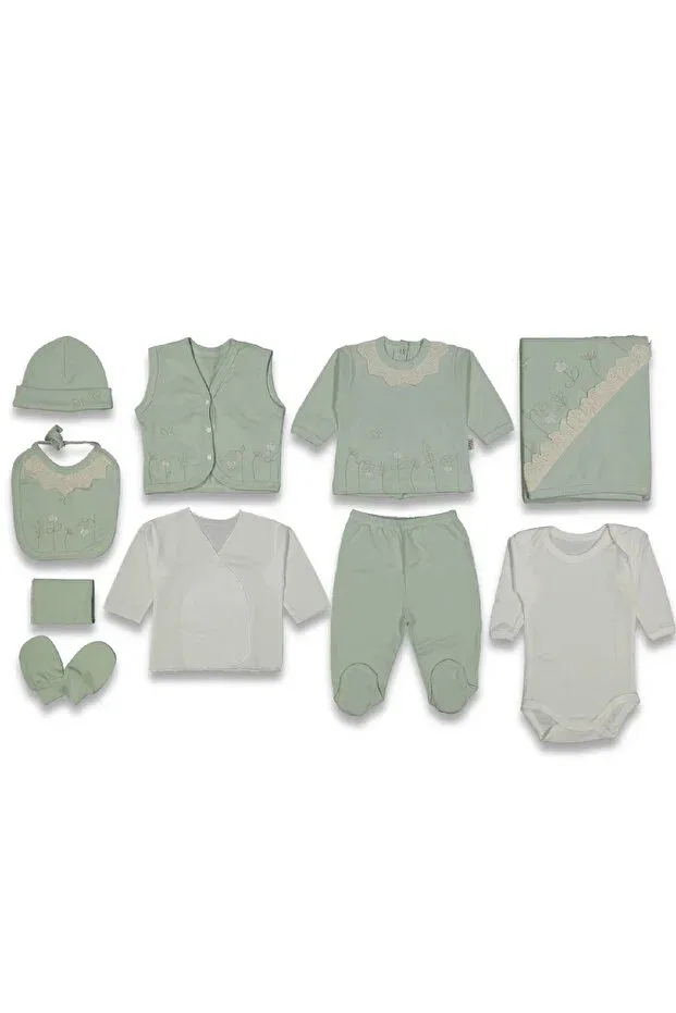 Детский комплект для новорожденных девочек хлопковый Eyelet Embroidery Piece Floral Motif Hospital Outfit Set Cherub Baby, Green