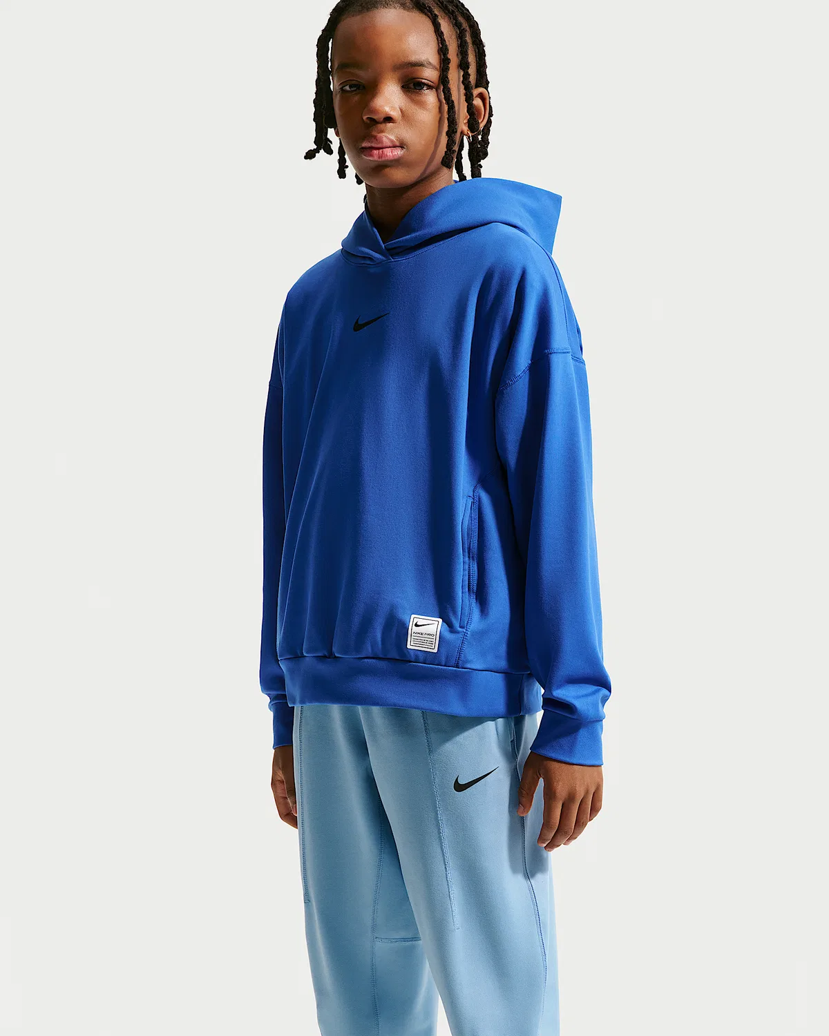 Детская (мальчиковая) флисовая кофта с капюшоном Dri-FIT Nike Pro, Game Royal/Black — фото 3