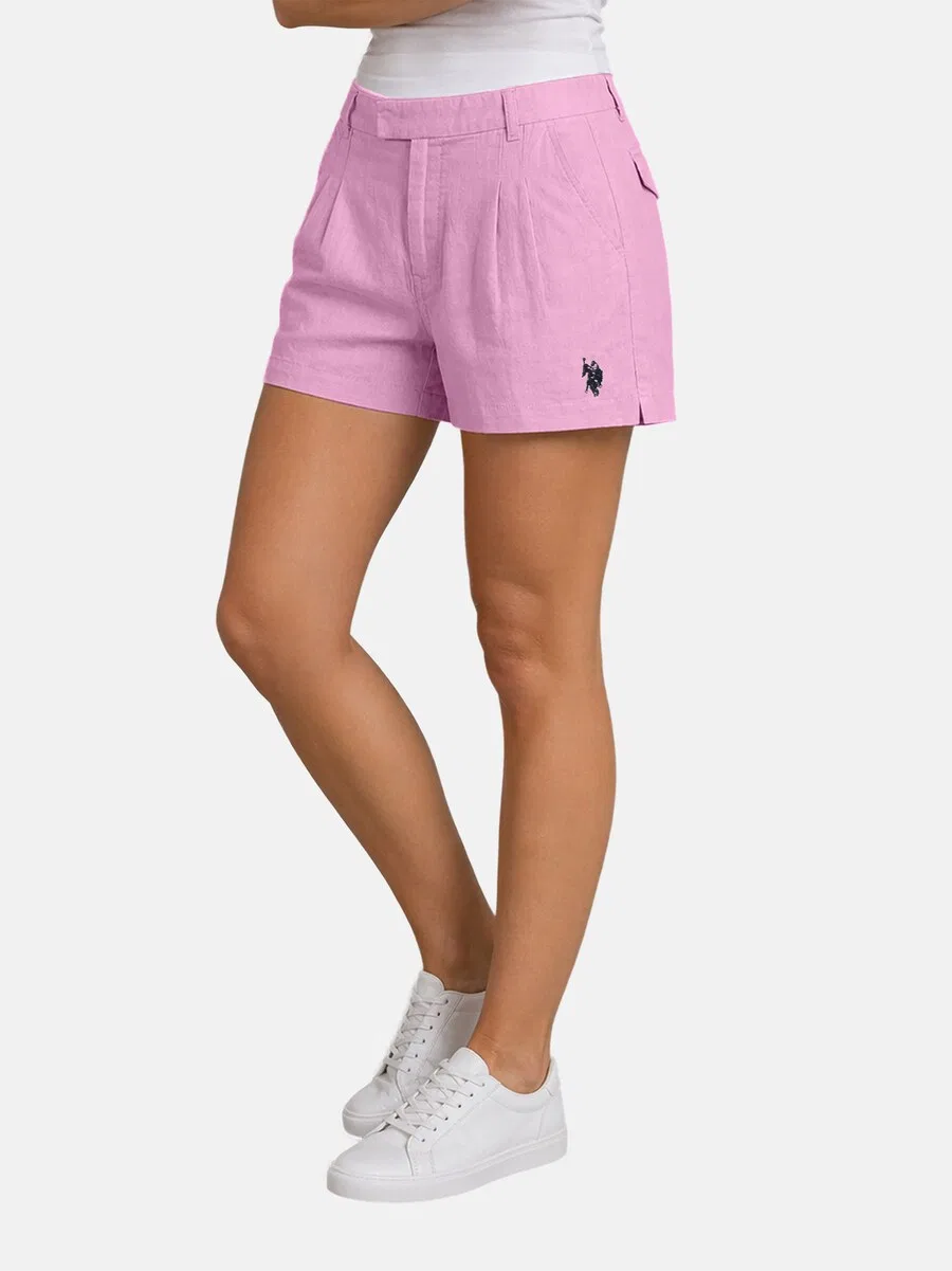 Шорты с плиссировкой спереди, производства U.S. POLO ASSN., светло-розового цвета — фото 2