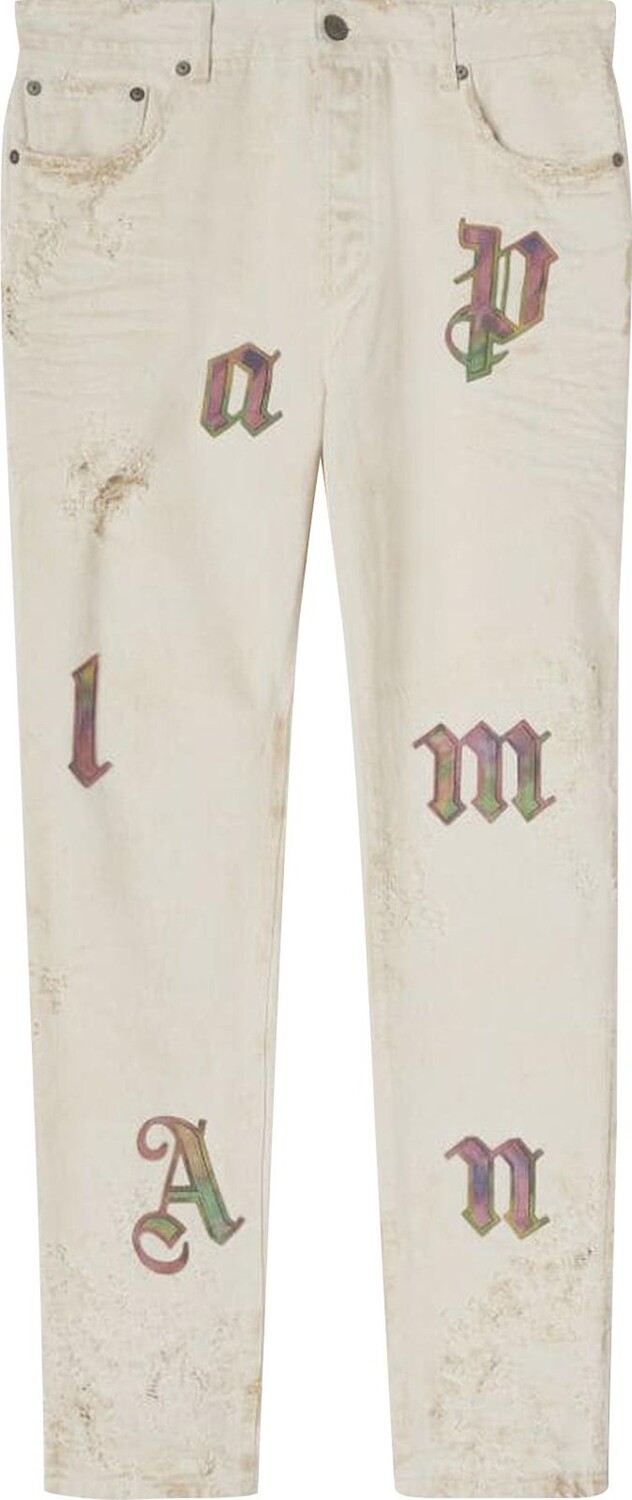 

Джинсы Palm Angels Rainbow Logo Patch Jeans 'Off White', белый