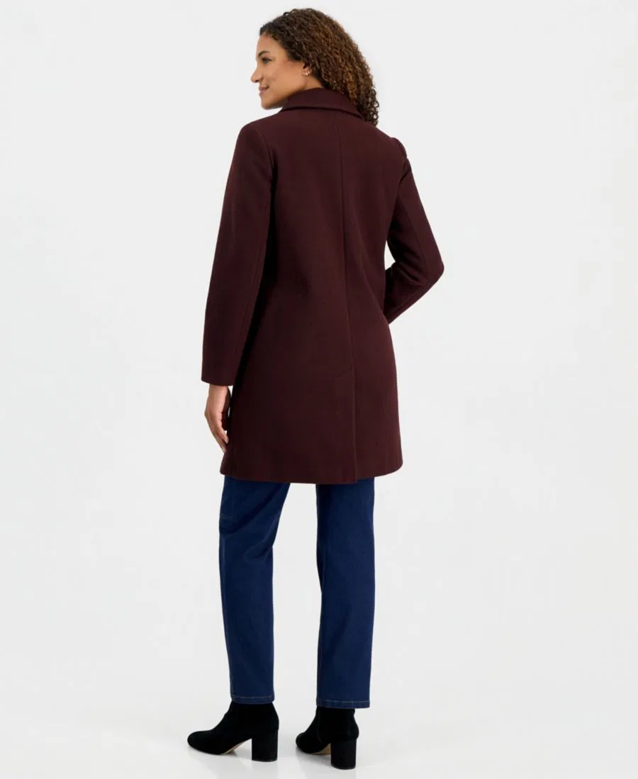 Пальто-кокон женское однобортное с узором «елочка» Calvin Klein, Burgundy — фото 2