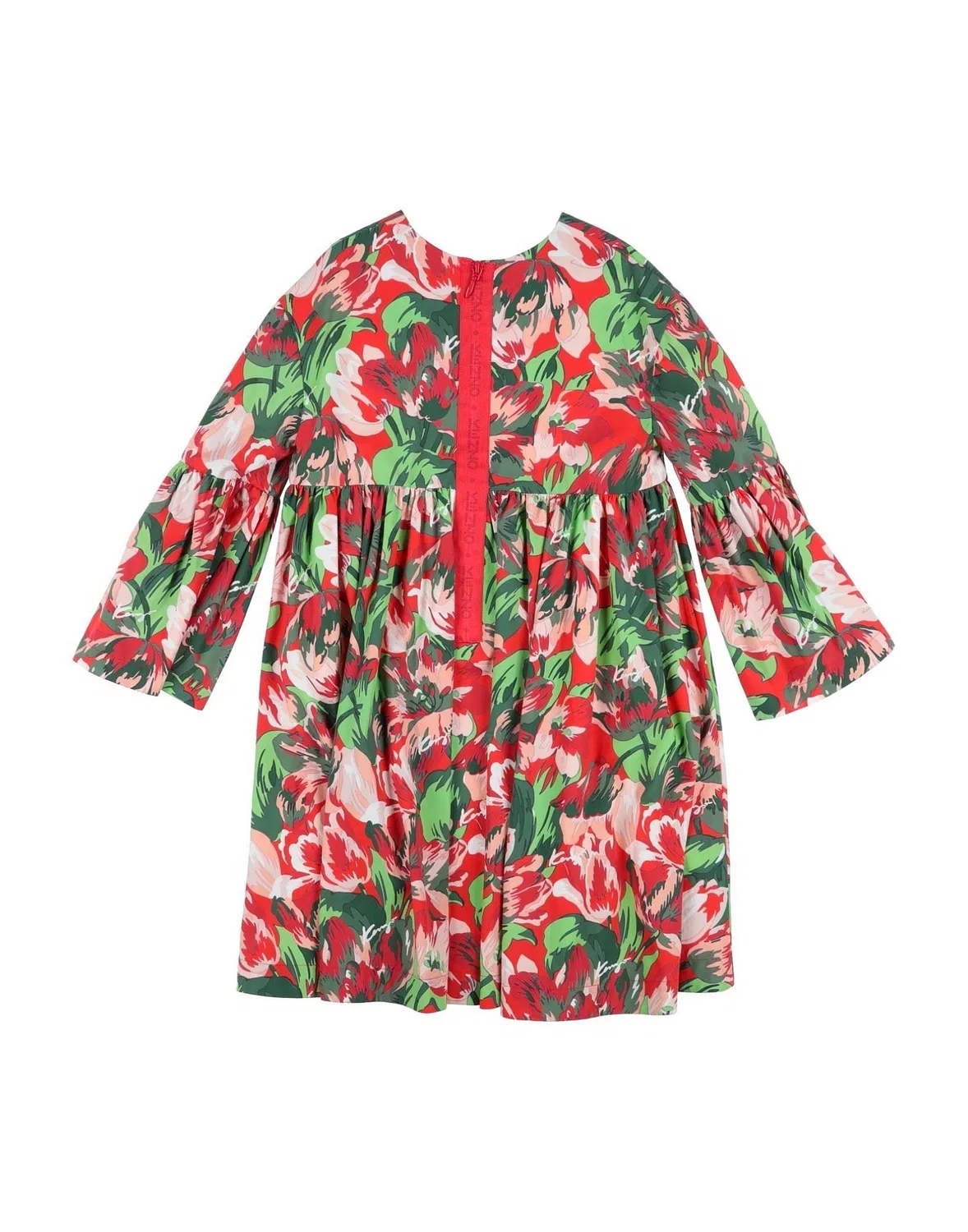 Детское платье для девочек с цветочным принтом Kenzo Kids, красный — фото 2