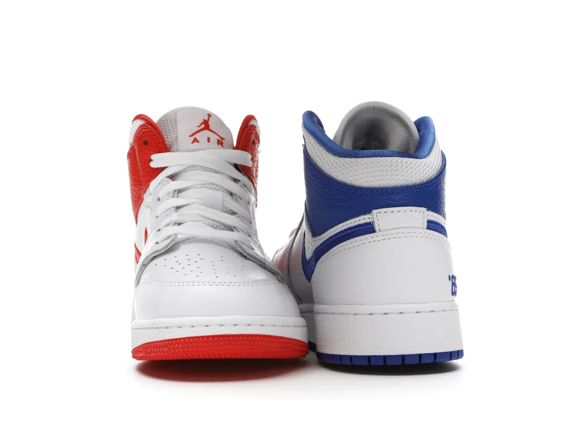 Детские кроссовки для мальчиков с кожаным верхом Jordan 1 Mid Jordan, White/Multi-Color-Chile Red — фото 4
